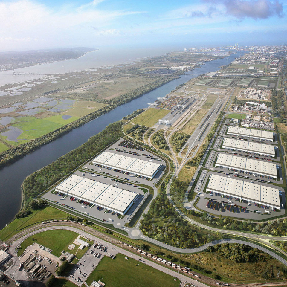 Intégration sur photo aérienne d'un parc logisitque au Havre - GPMH